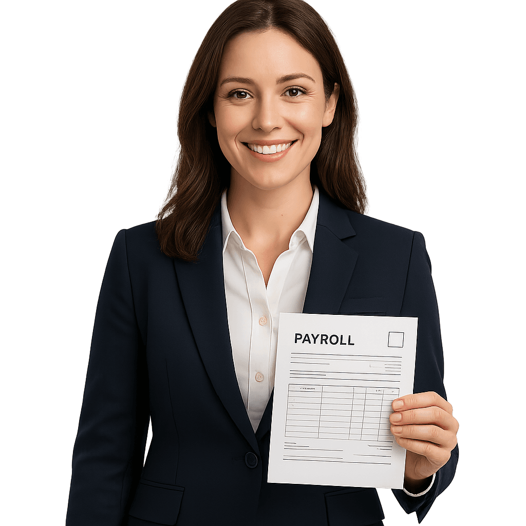 Business owner holding a payroll pay stub
